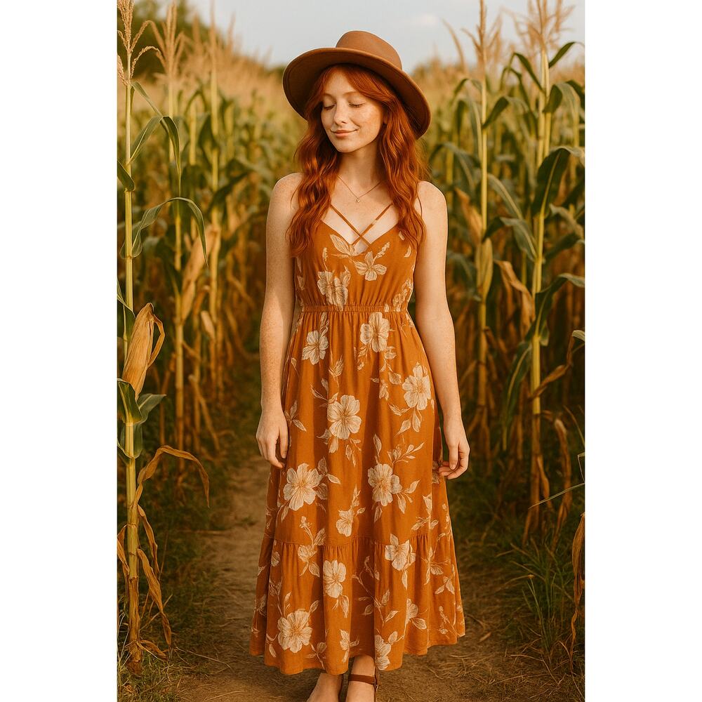 Sienna Sky Floral Maxi Dress Open Back Cottagecore Boho Festival Sundress